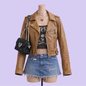 Vintage Claudia Guiti Italian Leather Moto Jacket Brown S Bikercore Grunge Goth